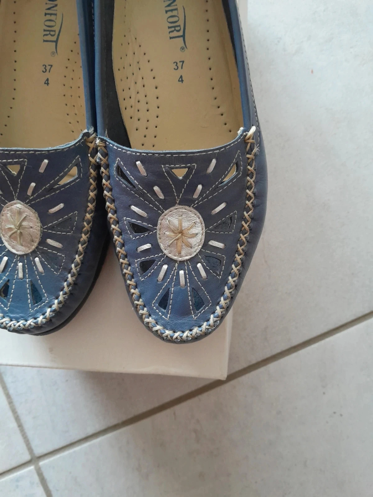 Mocassins com plataforma em couro azul Pediconfort - Tamanho 37 – photo 2